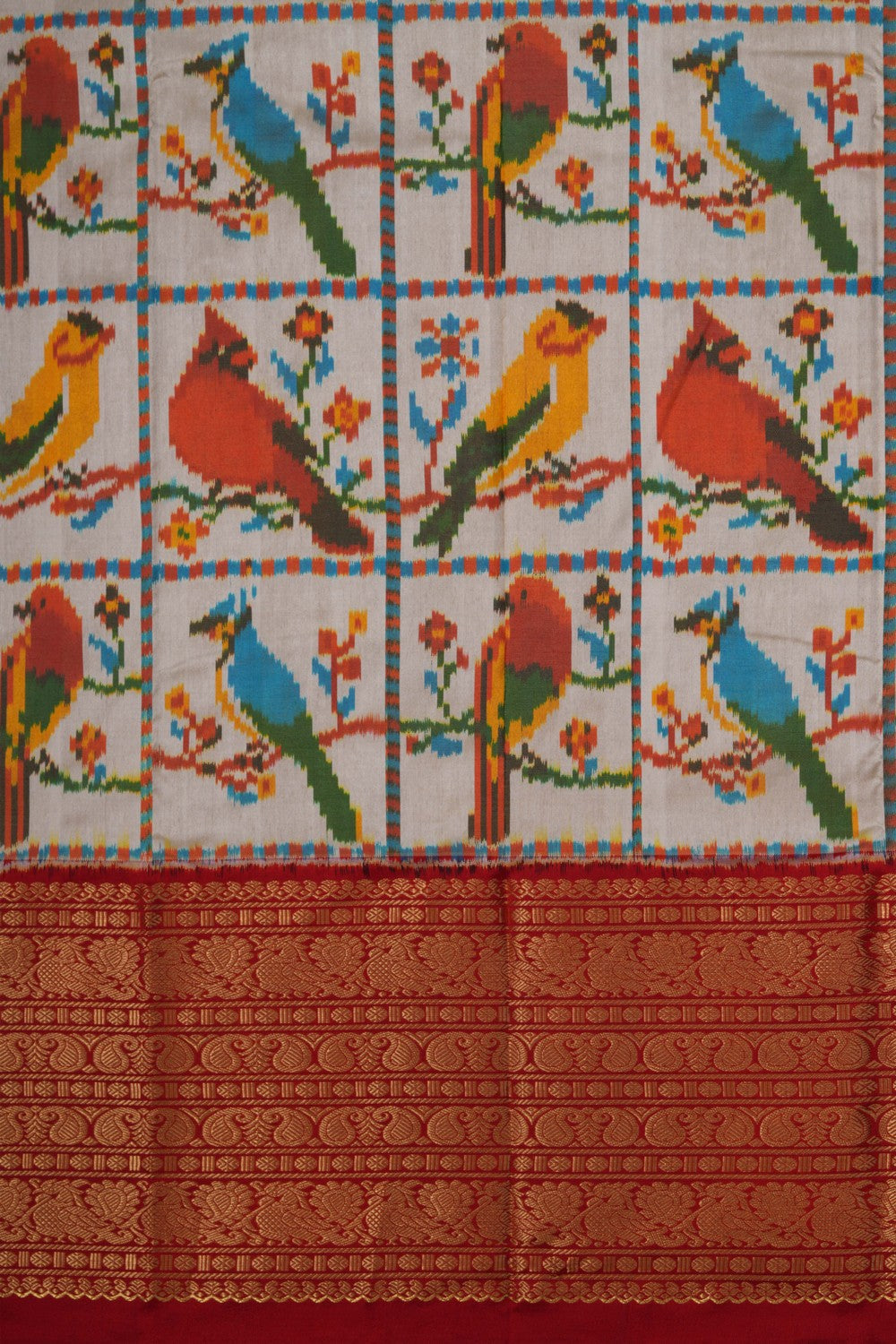 Image of Pochampally Ikat Silk Cream Saree